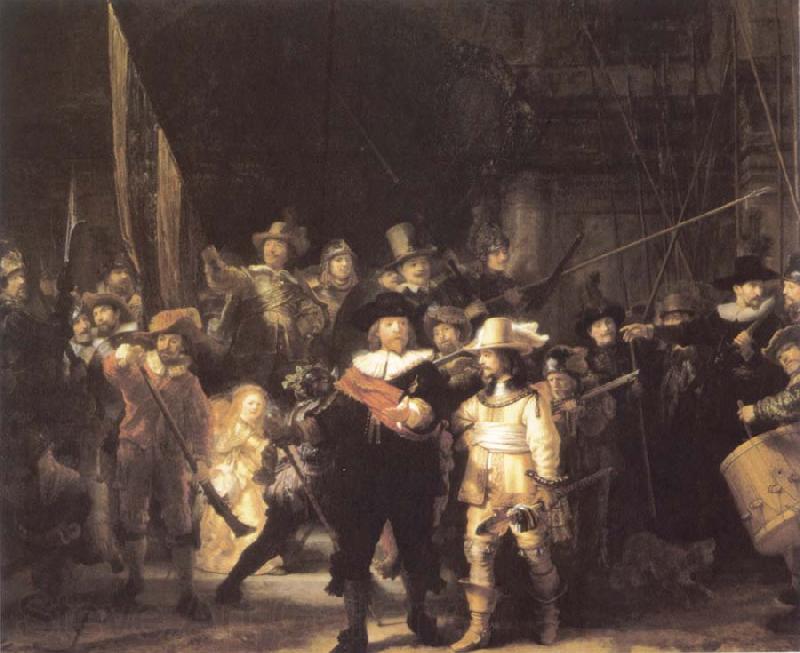 REMBRANDT Harmenszoon van Rijn The Company of Frans Banning Cocq and Willem van Ruytenburch also Known as the Night Watch Spain oil painting art